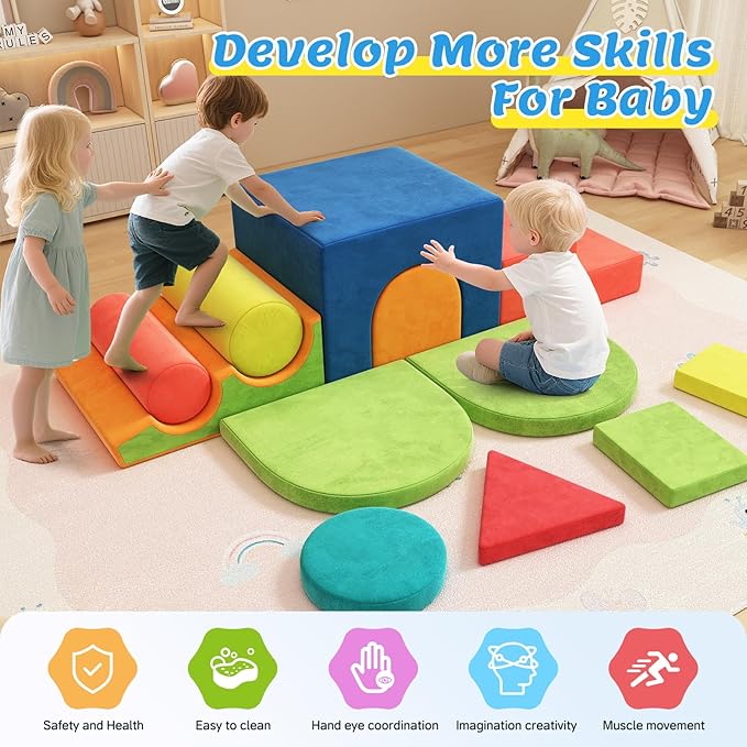 12-Piece Foam Climbing Blocks for Toddlers, Indoor Baby Climbing Gym Soft Play Set, Macaron Color Climbing Toys for 1 Year Old, Montessori Crawl & Climb Activity Foam Play Equipment