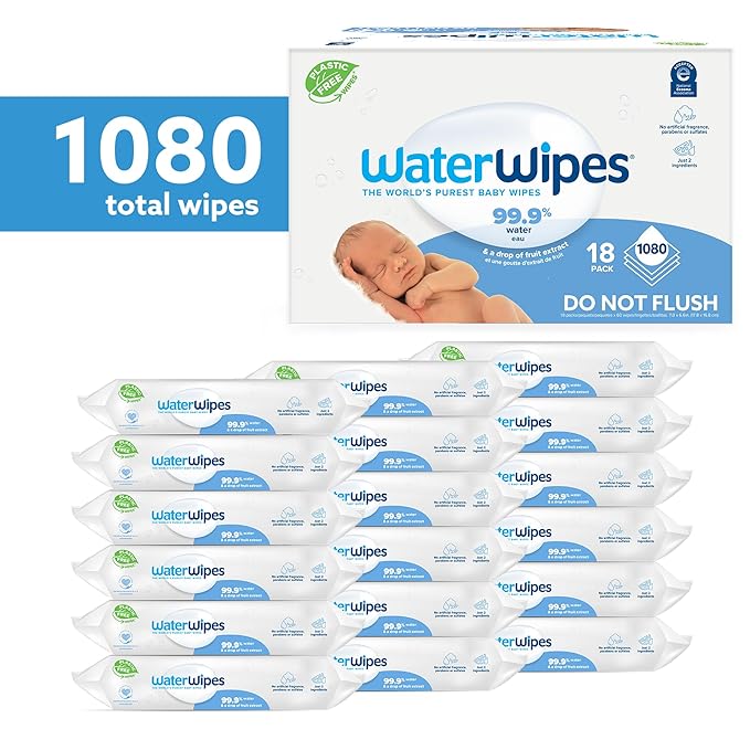 WaterWipes Sensitive+ Newborn & Baby Wipes, 3-In-1 Cleans, Cares, Protects, 99.9% Water, Unscented & Hypoallergenic, 1080 Count (18 Packs)