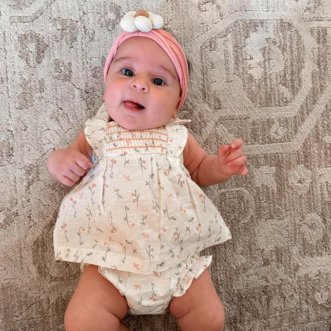 CÉLLOT 3 Pcs Baby Girl Headbands with Flower Nylon Headbands Soft Stretchy Headwear Hair Accessories for Newborn Infant Toddler Kids (Pink Beige Salmon)