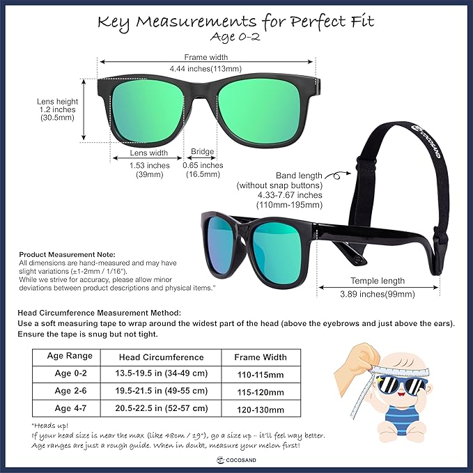 COCOSAND Flexible Polarized Baby Sunglasses with Strap UV Protection for Toddler Infant Girl Boy Age 0-24 Months