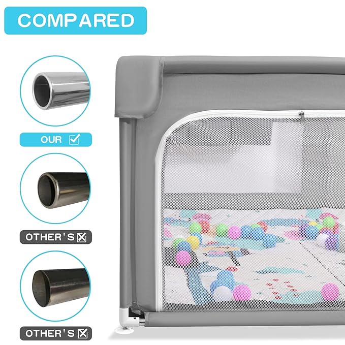 Baby Playpen with Mat 75"*59", Extra Large Playpen for Babies and Toddlers with Storage Bag, BPA-Free, Non-Toxic, Safe No Gaps Playards for Babies, Sturdy Safety Play Yard for Indoor Outdoor Fun, Grey