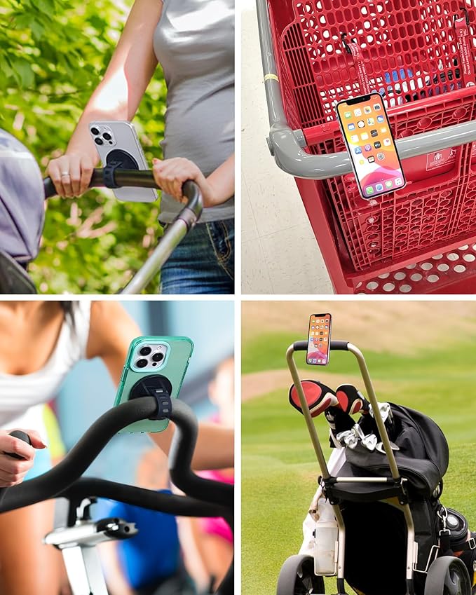 Magnetic Phone Holder for Stroller, Shopping Cart & Golf Push Cart | Handlebar Phone Mount for MagSafe | Strap with Strong Magnet for Mag Safe | Stroller Accessories for Uppababy, Nuna, Bugaboo...