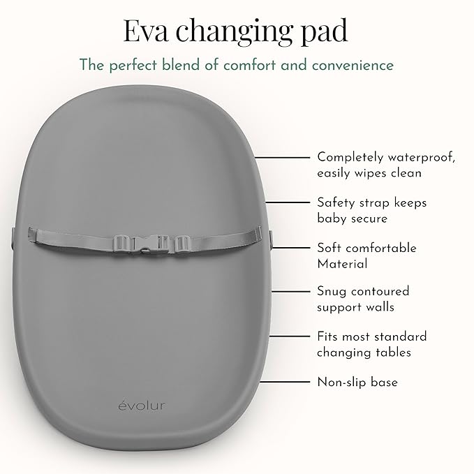 Evolur Eva Baby Changing Pad in Dark Gray, Soft, Lightweight and Portable Changing Pad, Fits All Changing Table, Waterproof Firm Padding