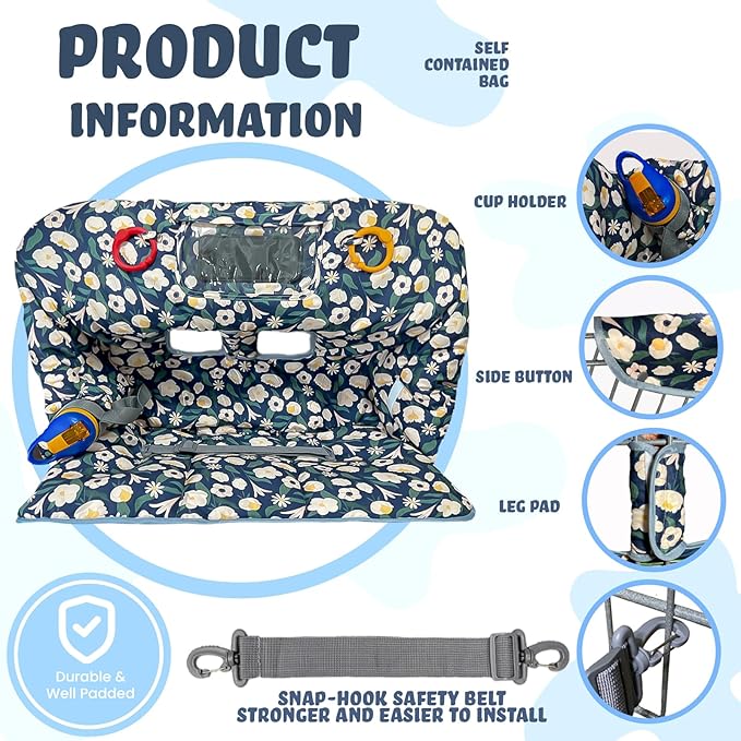 Shopping Cart Cover for Baby Grocery Cart Cover for Baby boy and Baby Girl, High Chair Cover for Baby and Toddler, Baby Registry Gift - Waterproof - Extra Large - Cotton - Double Sided (Green)