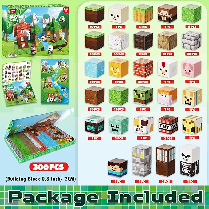 300PCS Magnetic Blocks - Magnetic Building Blocks, Stacking Magnet Cubes Toys, STEM Montessori Sensory Game Toys for Kids Boys and Girls Ages 3 4 5 6 7 8 Birthday Gifts