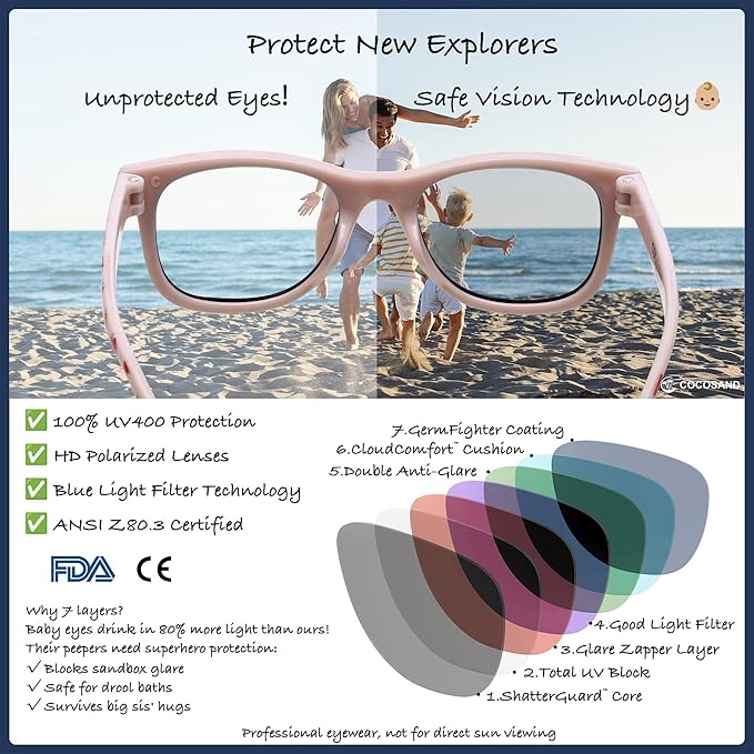 COCOSAND Flexible Polarized Baby Sunglasses with Strap UV Protection for Toddler Infant Girl Boy Age 0-24 Months