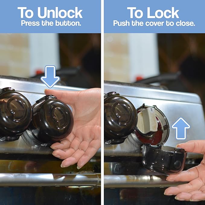 Stove Knob Safety Covers (5 Pack) – Oven Knob Covers for Child Safety – Prevent Kids from Turning on Stoves – Gas Stove Knob Locks with Pre-Applied Adhesive – No Tools Needed for Install