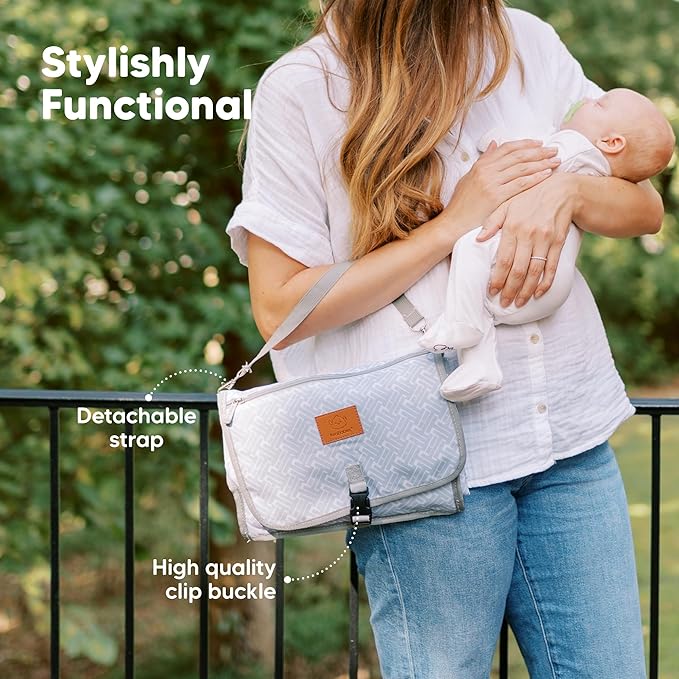 KeaBabies Portable Diaper Changing Pad - Large Waterproof Baby Changing Mat, Compact Travel Diaper Clutch, Functional Pockets Fit Newborn Essentials, Wipeable & Padded Baby Changer (Prairie)