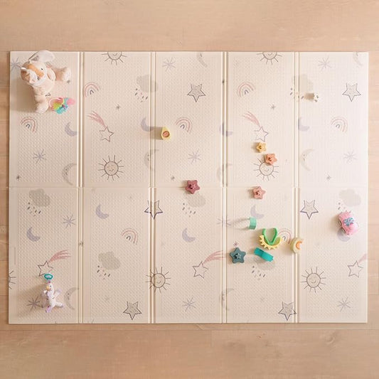 Nuby Reversible Baby Floor Mat, 77" x 58" - Foldable and Lightweight Baby Play Mat for Floor - Easy Storage and Travel - Stars and Sky