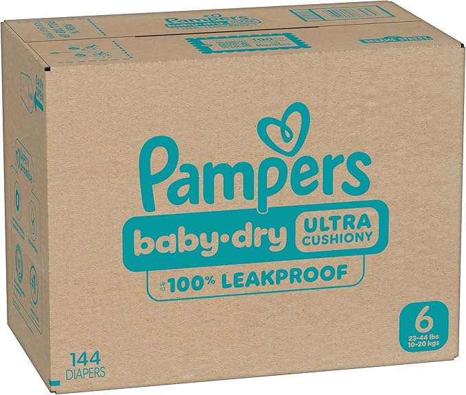 Pampers Diapers - Baby Dry - Size 6, 144 Count, Absorbent Disposable Infant Diaper (Packaging May Vary)