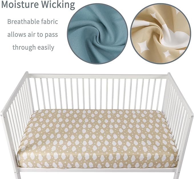 Baby Crib Sheets for Boys Girls, 2 Pack Fitted Crib Sheet for Standard Crib and Toddler Mattress, Soft Microfiber Baby Sheet 52x28x8in. (Clouds & Dark Green)
