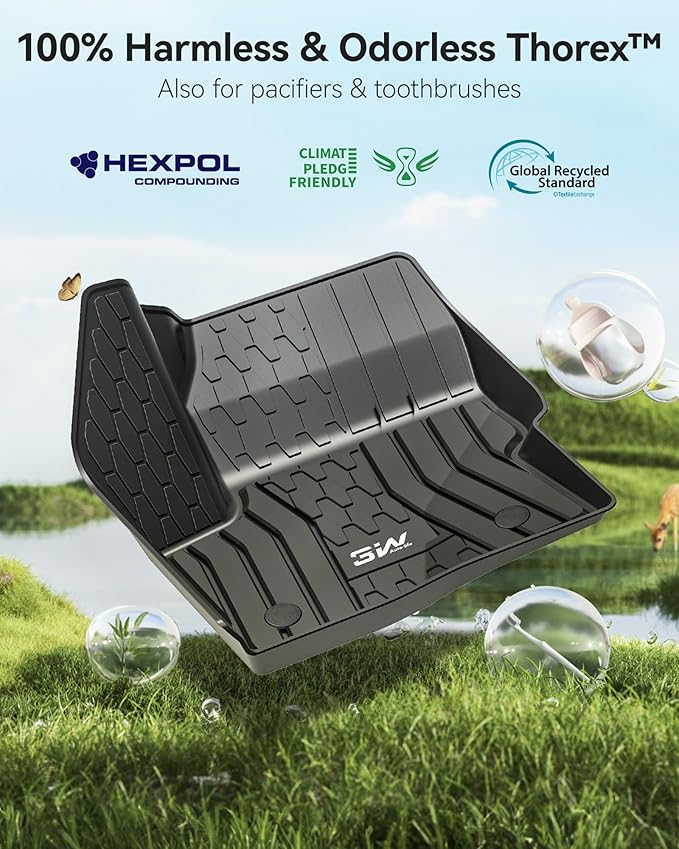 3W Floor Mats Compatible for Lincoln MKC 2015-2019, TPE All Weather Floor Liner Custom Fit 1st and 2nd Rows Full Set Car Liners - Black