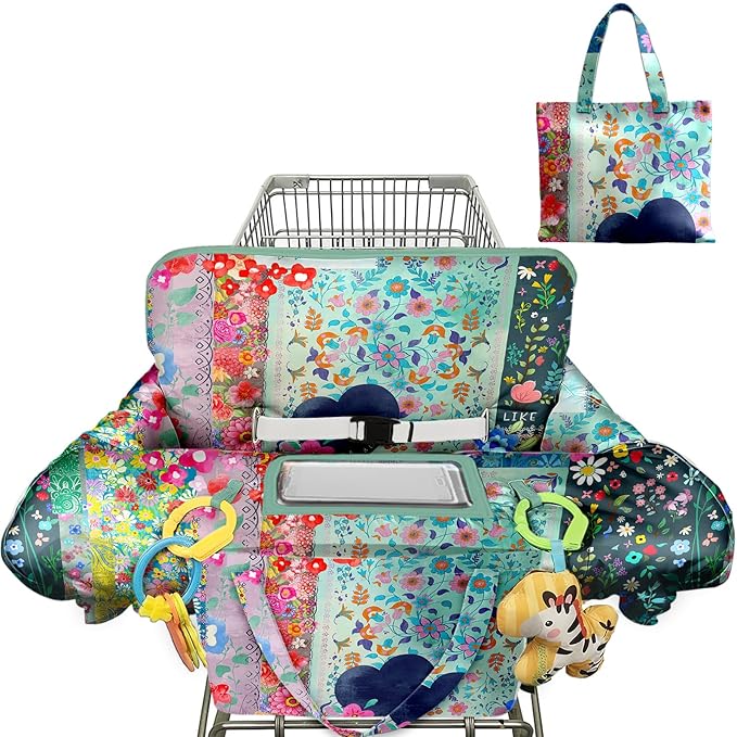 Shopping Cart Cover for Baby 2-in-1 High Chair Cover with Safety Harness Multifunctional Flowers Pattern Cart Covers for Babies Soft Padded Grocery Cart Cover for Baby Boy Girl