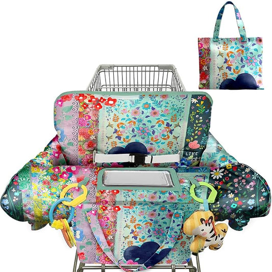 Shopping Cart Cover for Baby 2-in-1 High Chair Cover with Safety Harness Multifunctional Flowers Pattern Cart Covers for Babies Soft Padded Grocery Cart Cover for Baby Boy Girl