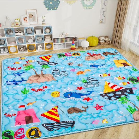 Ocean Baby Gyms Playmats for Playpen 71"×59" Marine Animals Play Mat for Playpen Playyards Thicken Soft Padding Foam Playmats for Babies Toddlers Infants Baby Crawling Mat Pad Tummy Time