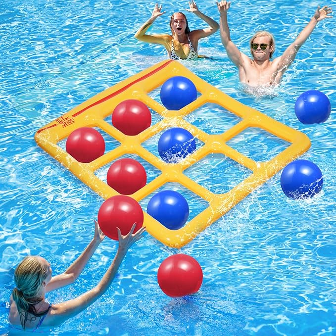 Pool Toys Games Set- Tic-Tac-Toe Inflatable Pool Toy with 10 Balls - for Adults Teens Kids 2-10 Players