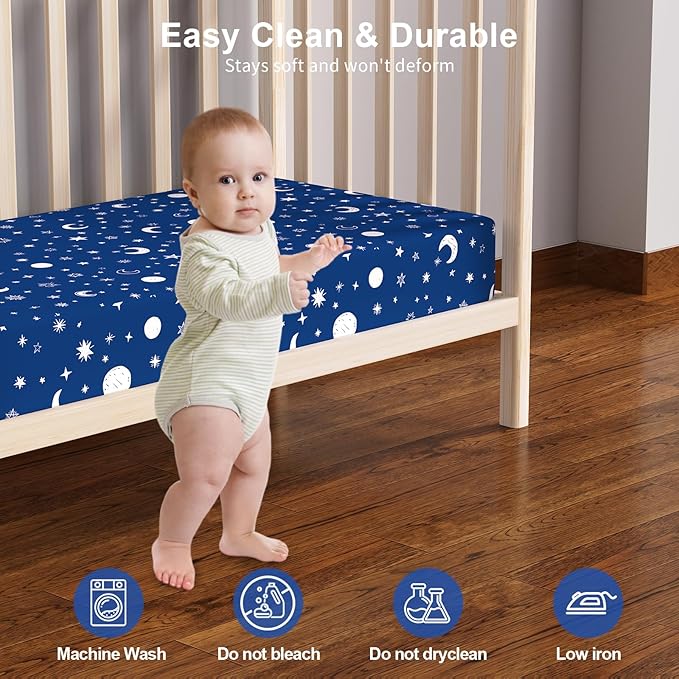 Baby Crib Sheets 2 Pack for Boys and Girls Fit for Standard Crib Toddler Mattress Breathable Soft Microfiber Baby Sheet 28x52x8in(Starry Sky & Clouds)