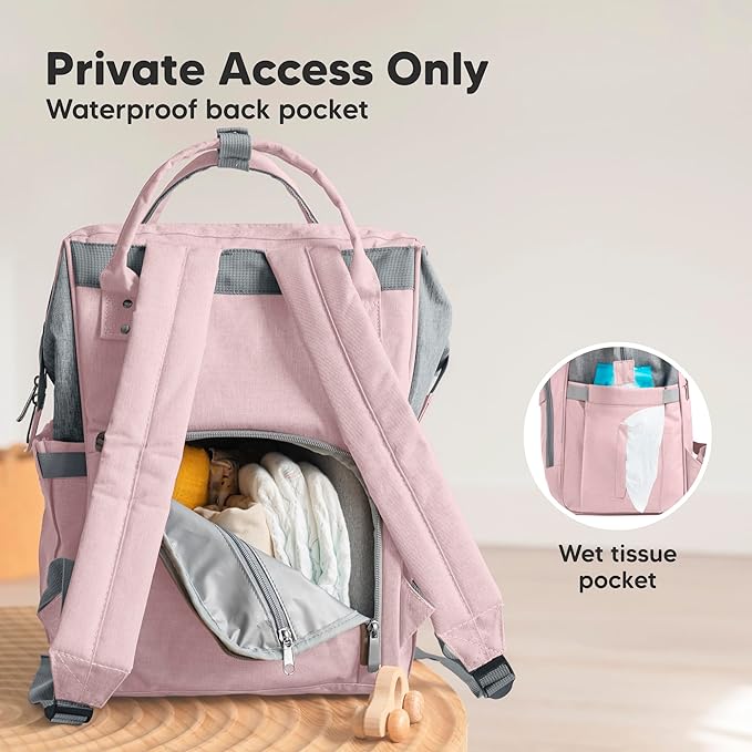 KeaBabies Baby Diaper Bag Backpack - Large Baby Bag for Boys, Girls, Waterproof Multi Function Travel Diaper Backpack with Changing Pad, Durable Travel Essentials for Moms and Dads (Pink Gray)