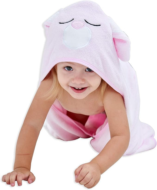 HIPHOP PANDA Hooded Towel - Rayon Made from Bamboo, Bath Towel with Bear Ears for Newborn, Babie, Toddler, Infant - Absorbent Large Baby Towel - Pink Rabbit, 30 x 30 Inch