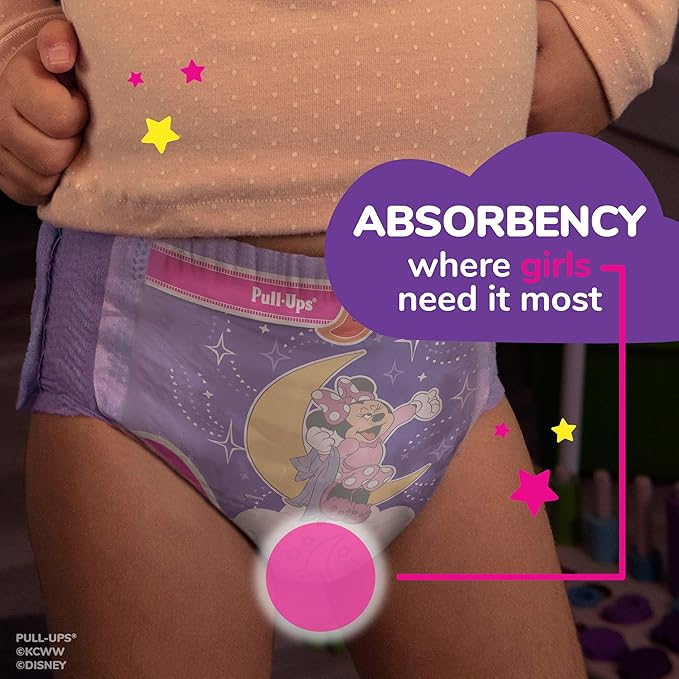 Pull-Ups Girls' Nighttime Potty Training Pants, Training Underwear, 2T-3T (16-34 lbs), 68 Ct, Packaging May Vary