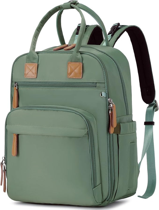 18 Pockets Diaper Bag Backpack with Waterproof Pockets and Stroller Buckle, Convertible Tote Bag (Green, Large)