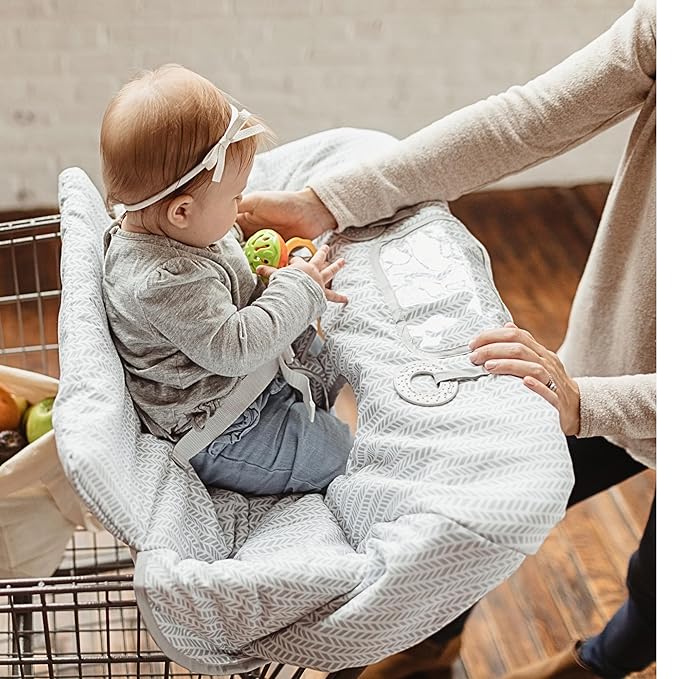 2-in-1 Cushy High Chair Cover and Shopping Cart Cover for Baby, Comfortable Cover for Grocery Cart, Universal Fit Cart Cover for Babies, Includes Storage Pouch - Little Arrows