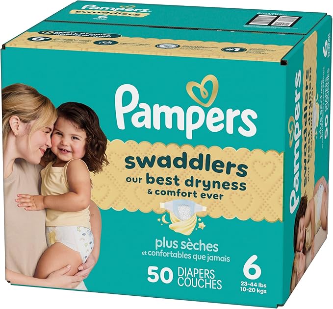 Pampers Swaddlers Diapers, Size 6 (23-44 lbs), 50 Count, Absorbent, Keeps Baby Dry and Comfortable, Skin Safe Disposable Baby Diaper (Packaging May Vary)