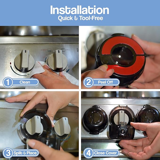 Stove Knob Safety Covers (5 Pack) – Oven Knob Covers for Child Safety – Prevent Kids from Turning on Stoves – Gas Stove Knob Locks with Pre-Applied Adhesive – No Tools Needed for Install