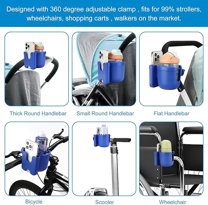 Accmor Stroller Cup Holder with Phone Holder, Bike Cup Holder, Universal Cup Holder for Uppababy Nuna Doona Strollers, 2-in-1 Cup Phone Holder for Stroller, Bike, Wheelchair, Walker, Scooter