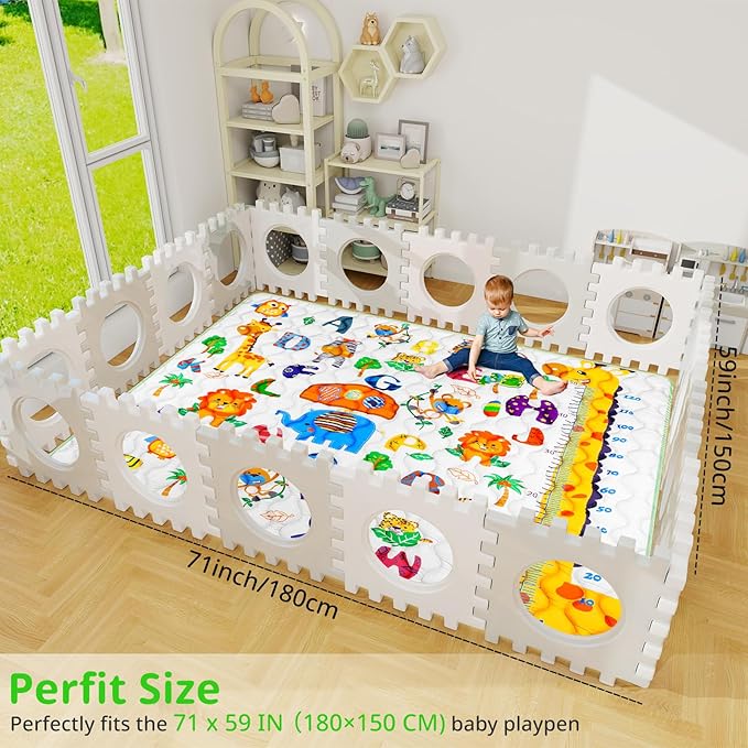 Safari Zoo Alphabet Play Mat 71"×59" Baby Gyms Playmats for Playpen Giant Waterproof ABC Learning Mat for Toddlers, Jungle Themed Nursery Floor Thicken Soft Padding for Toddlers Infants