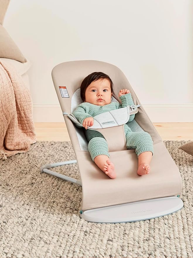 BabyBjörn Bouncer Balance Soft, Beige/Gray, Woven/Jersey | 2-in-1 Adjustable Baby Bouncer Seat and Toddler Chair, Newborn to Toddler (8-29 lbs), 4 Positions, Lightweight & Portable
