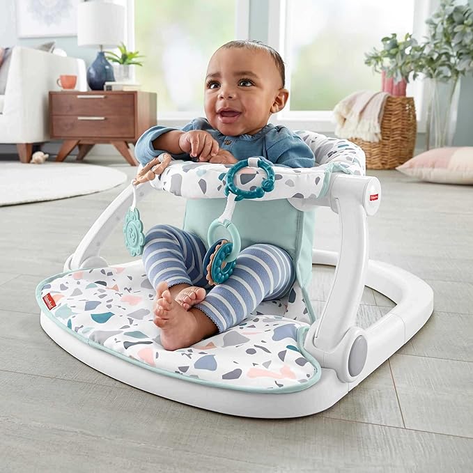 Fisher-Price Portable Baby Chair Sit-Me-Up Floor Seat With Developmental Toys & Machine Washable Seat Pad, Pacific Pebble