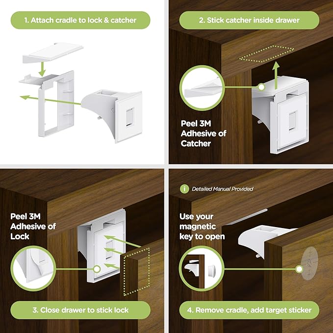Skyla Homes Magnetic Cabinet Locks Baby Proofing Child Safety - The Safest Quickest and Easiest Multi-Purpose 3M Adhesive Child Proof Latches, No Screws or Tools Needed (12 Pack)
