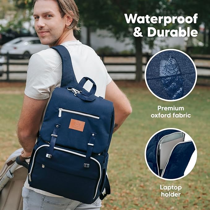 KeaBabies Baby Diaper Bag Backpack, Travel - Large Baby Bag for Mom and Dad, Waterproof, Multi-Function Girl Boy Diaper Backpack with Changing Pad, Durable Travel Essentials (Navy Blue)