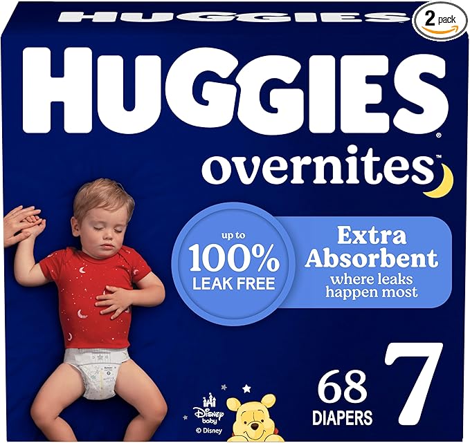 Huggies Size 7 Overnites Baby Diapers: Overnight Diapers, Size 7 (41+ lbs), 68 Ct (2 Packs of 34), Packaging May Vary