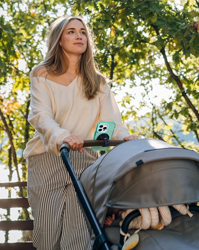 Magnetic Phone Holder for Stroller, Shopping Cart & Golf Push Cart | Handlebar Phone Mount for MagSafe | Strap with Strong Magnet for Mag Safe | Stroller Accessories for Uppababy, Nuna, Bugaboo...