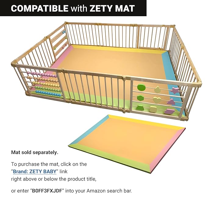 Wooden Playpen Extra Large for Toddlers and Babies - 3 Theme Toy Design - (8/10) Wood Panels - Foldable and Adjustable Baby playpen - Extra Large Baby playpen