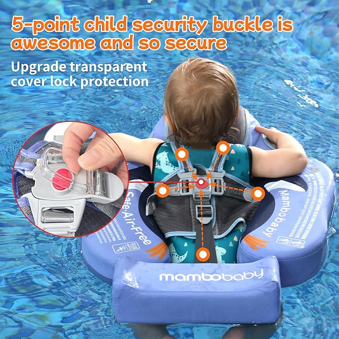 Mambobaby Float with Canopy and Tail New Upgraded Non-Inflatable Baby Pool Float Mambo Float Swim Trainer Solid Infant Swim Float Adjustable Pearl Foam Baby Swim Ring