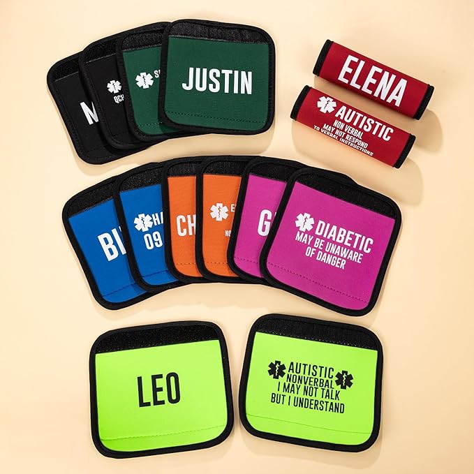 callie Medical ID on Seatbelt Covers -Autism Seatbelt Cover for Kid in Car Seats, Custom Set of 2 Multicolor Emergency Alert Carseat Straps with Name and Text Set, Gift for Allergy Autism Kids Family