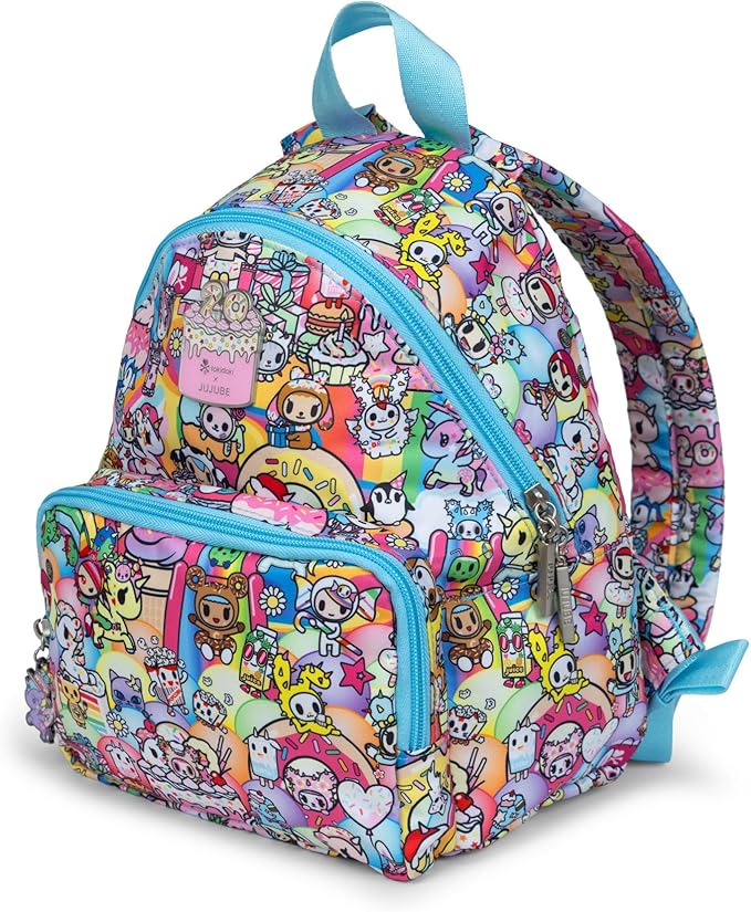 JuJuBe x tokidoki 20th Anniversary Celebration Everyday Mini Small Diaper Backpack, Essentials for Mom, Newborn & Baby, Women’s Purse, Baby Bottle Pockets, Adjustable Padded Straps, Machine Washable