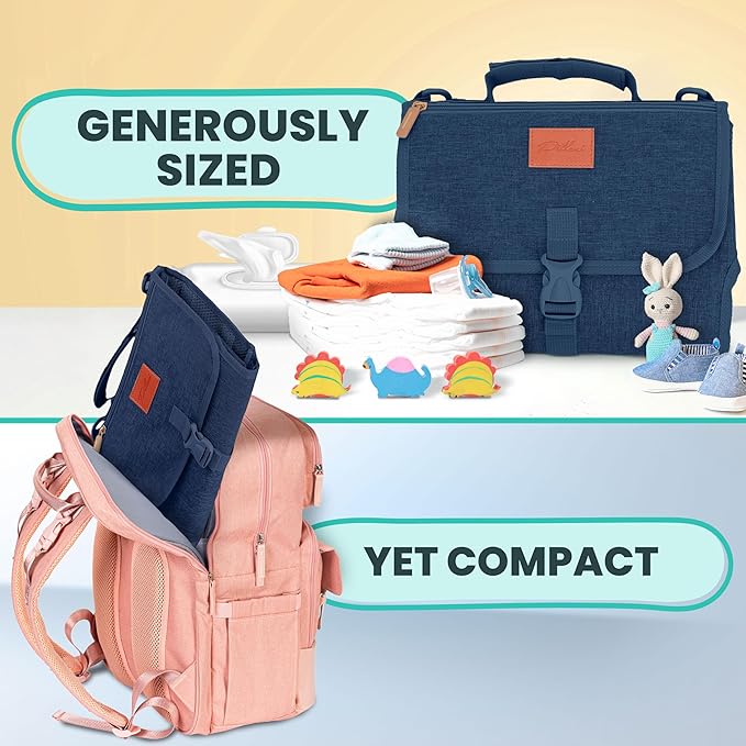 Portable Changing Pad for Baby, Travel Diaper Changing Pad for Newborn, Large Waterproof Baby Changing Mat, Foldable & Detachable Diaper Changing Station with Baby Wipes Pockets Baby Stuff by Pillani