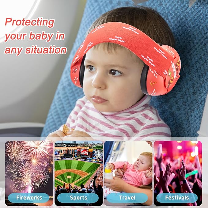 Infant Ear Protection Noise Cancelling Baby Ear Muffs, Toddler Hearing Protection with Adjustable Elastic Headband，Sailboat