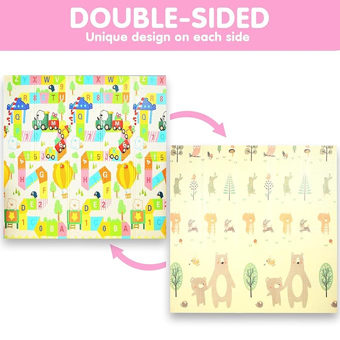 Bammax X-Large Waterproof & Foldable Baby Play Mat - 70" x 78" Reversible & Foldable | 1 cm Thick Safe Baby Playmat | Crawling & Kids Play Mat - Maze & Bears