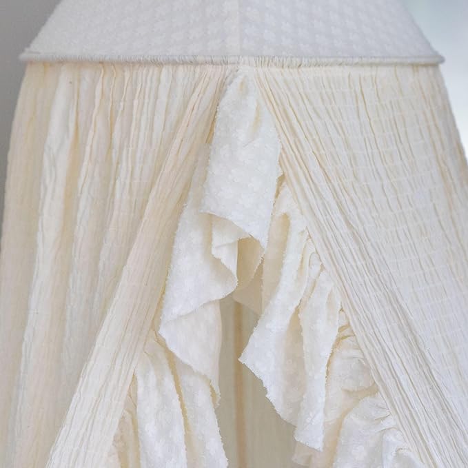 Crane Beige Ruffled Baby Crib Canopy - 118" Tall, Boho Style for Girls & Boys Rooms, Nursery & Playroom Decor
