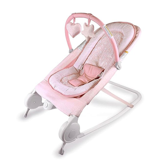 Summer Infant 2-in-1 Bouncer & Rocker Duo (Pink) Convenient and Portable Rocker and Bouncer for Babies Includes Soft Toys and Soothing Vibrations