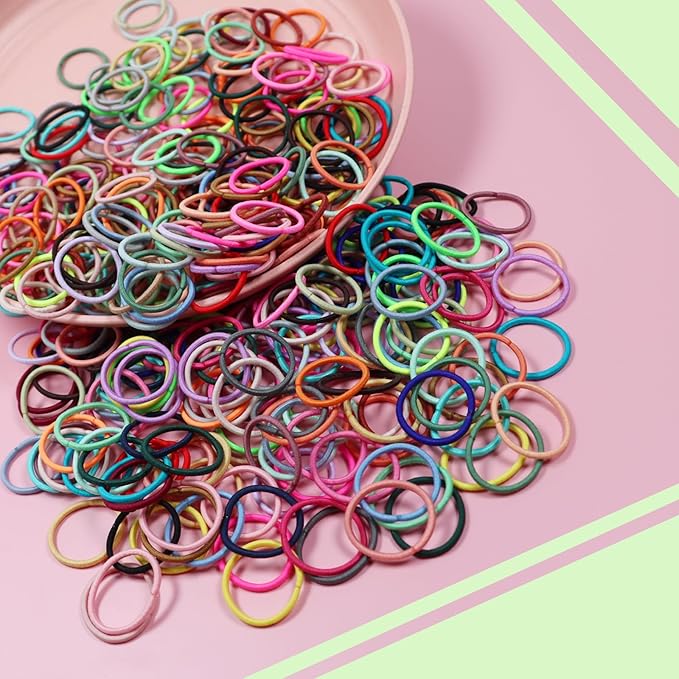 400PCS Multicolor Hair Ties, No Crease Elastic Ponytail Holders, 2CM Finger Hair Accessories for Girls
