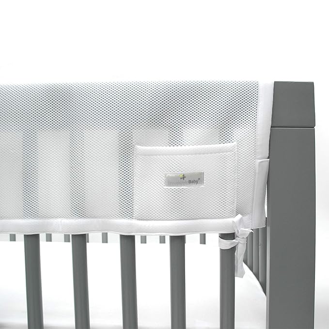 BreathableBaby Breathable Mesh RailGuard Teething Cover — White — 51” Long Panel (1) — Fits Most Full-Size and Does Not Fit Mini Cribs — Use with Coordinating Short Panels for Extra Coverage