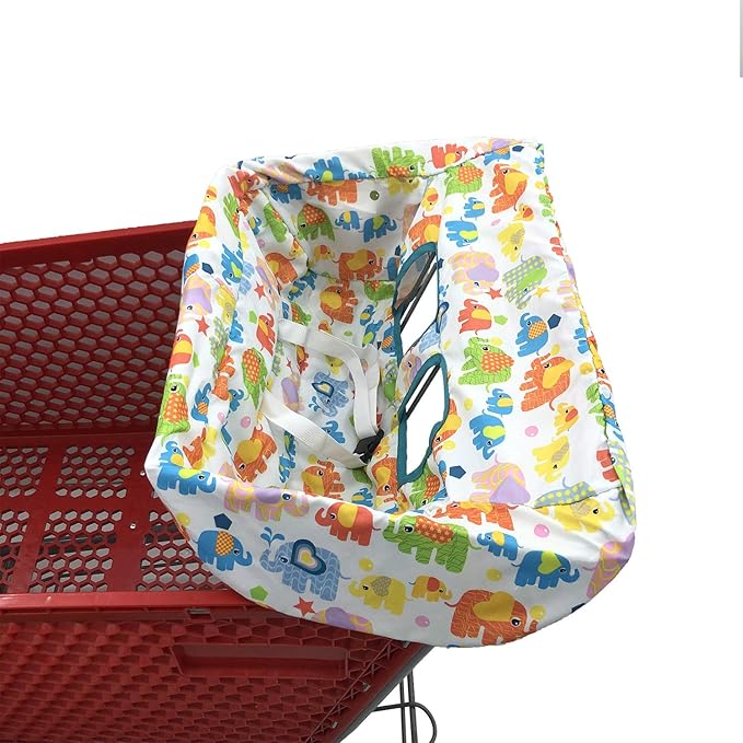 Portable Shopping Cart Cover, High Chair and Grocery Cart Covers for Babies, Kids, Infants & Toddlers, Attached Carry Bag (Simple Elephant)