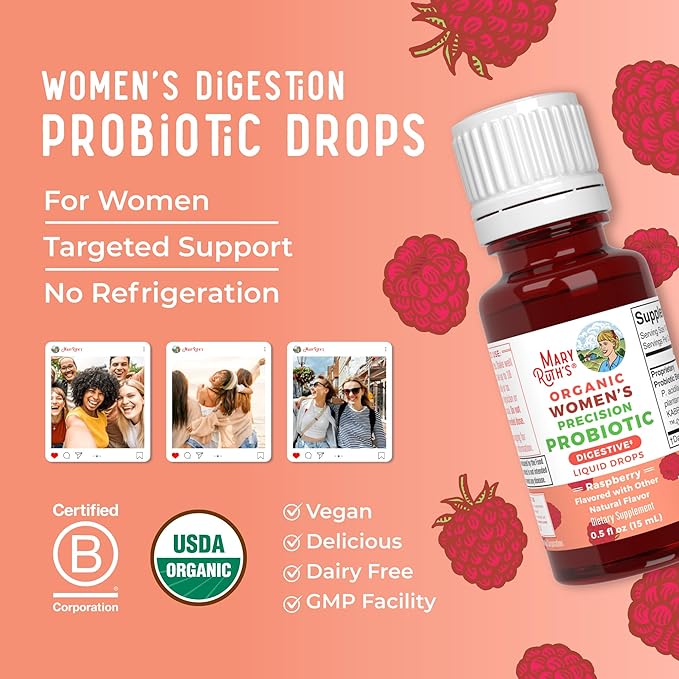 MaryRuth Organics USDA Organic Womens Probiotic Liquid Drops for Digestive Health | Targeted Support for Women | Four Probiotic Blend | Women's Wellness | Dairy Free | 30 Servings