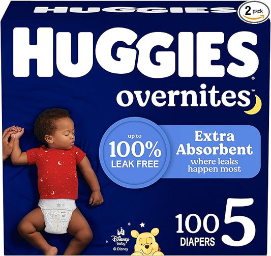 Huggies Size 5 Overnites Baby Diapers: Overnight Diapers, Size 5 (27+ lbs), 100 Ct (2 Packs of 50), Packaging May Vary